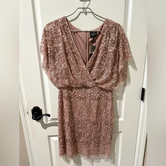 Adrianna Papell Candied Ginger Beaded Mesh Blouson Dress NWT - Picture 8 of 16